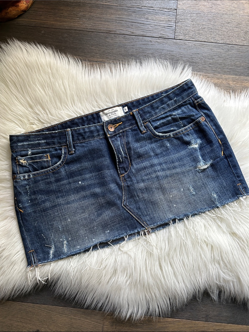 Abercrombie & Fitch Distressed Dark Blue Denim Mini Skirt
